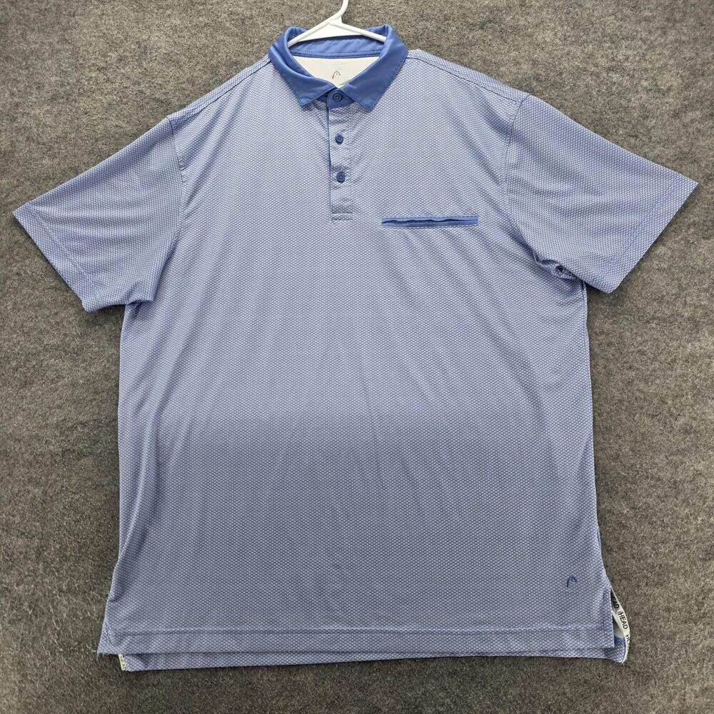 HEAD Golf Polo Shirt Mens Large Blue Geometric Performance Stretch Side Vents